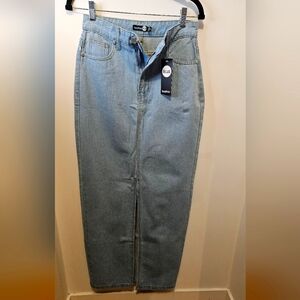 Boohoo 
Tall denim split front maxi Skirt